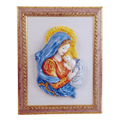 MADONNA C/BAMBINO CM. 34 (a rilievo) - CORNICE CM. 40X51