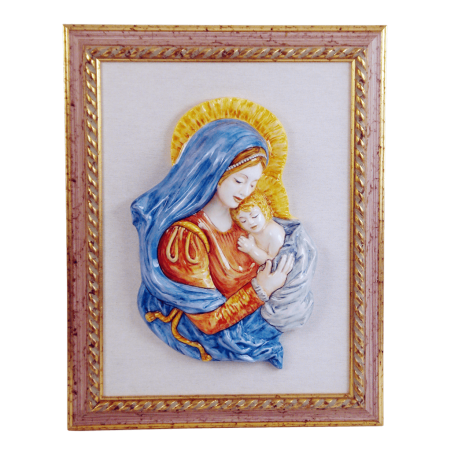 MADONNA C/BAMBINO CM. 34 (a rilievo) - CORNICE CM. 40X51