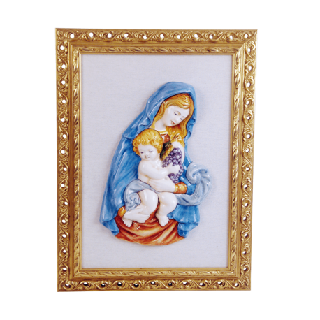 MADONNA DELL'UVA C/BAMBINO CM. 34 (a rilievo)  - CORNICE CM. 40X50